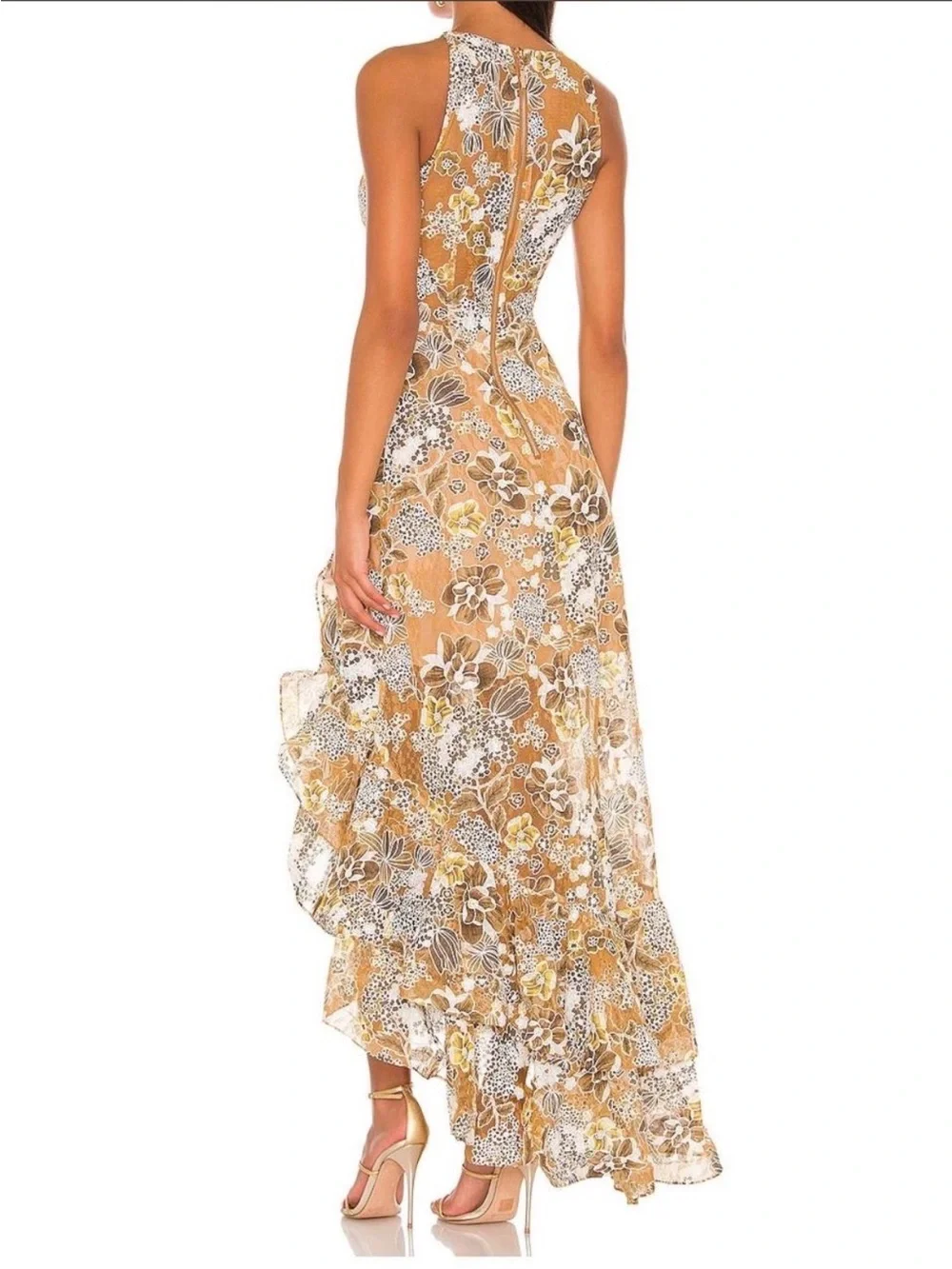 Bronx & Banco Floral Lace Asymmetrical Ruffle Maxi Dress XS - Picture 3 of 13